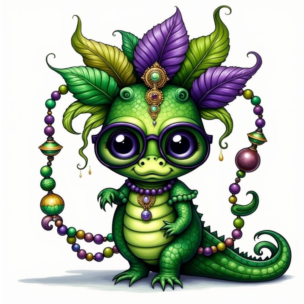 Whimsical Mardi Gras Alligator in Vibrant Colors