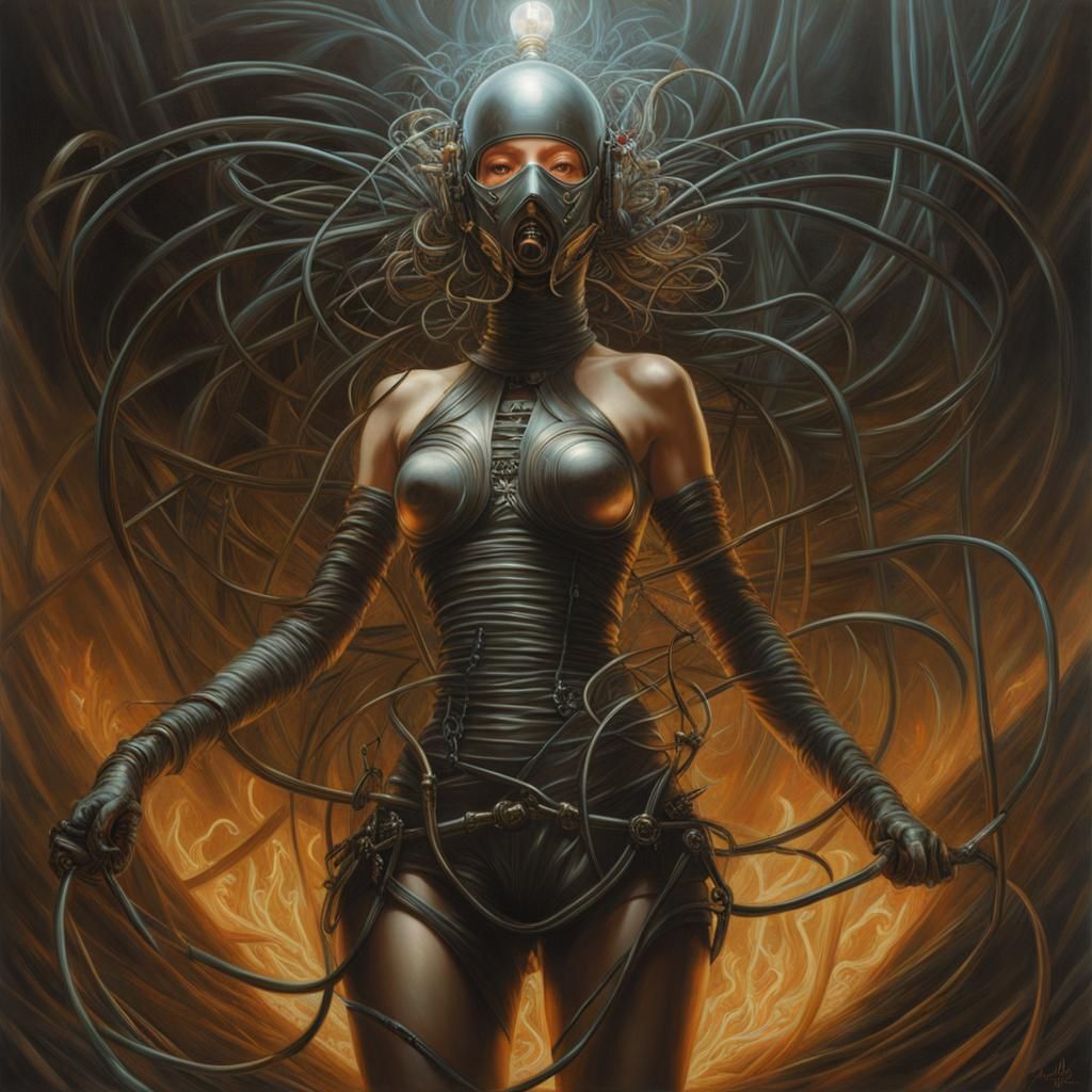 Masked Cyborg with Electrical Tubing Wires