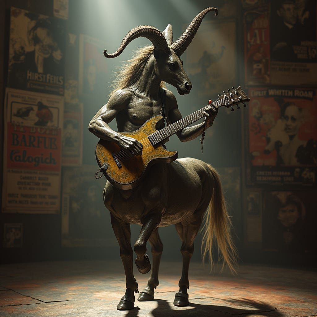 Jester Centaur Plays Chrome Lute in Film Noir Circus