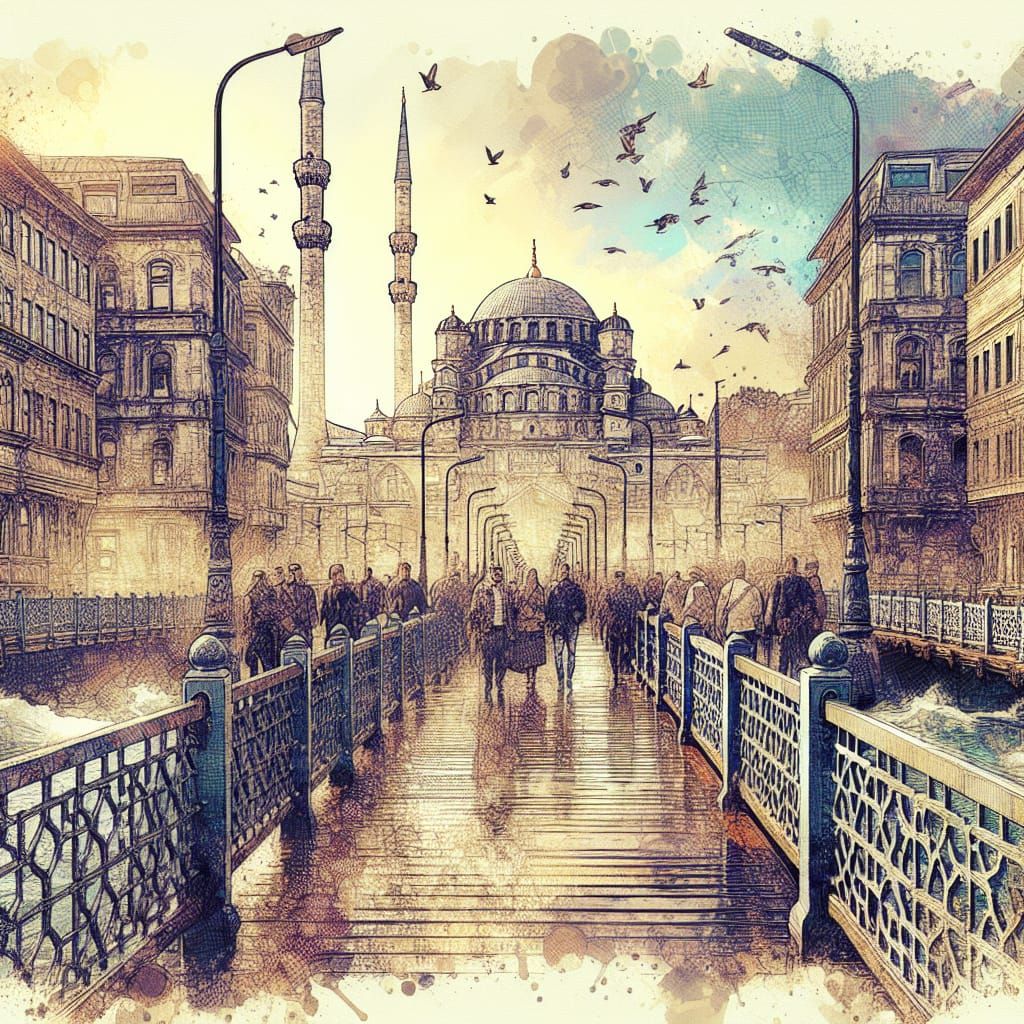 Istanbul's Unkapani Bridge: A Watercolour Masterpiece