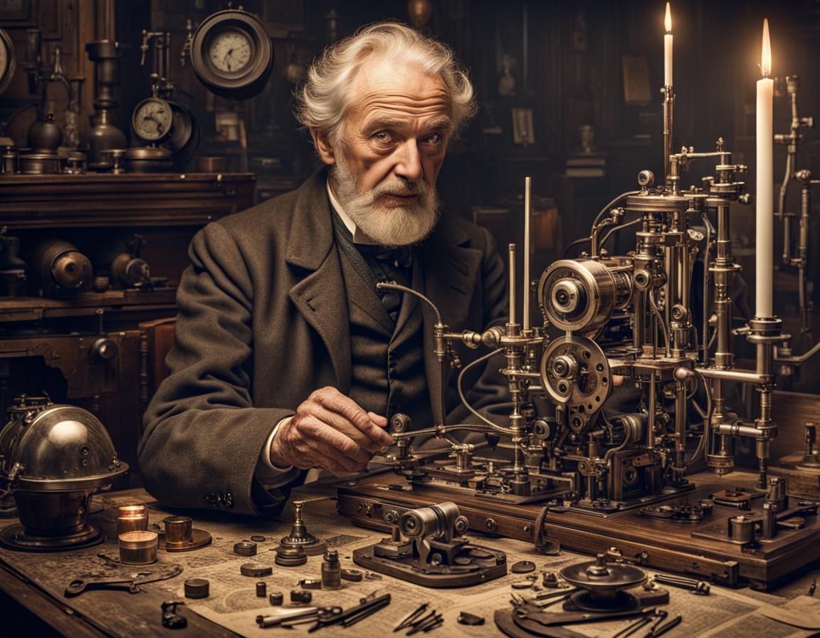 Victorian Man Tinkering with Strange Technology