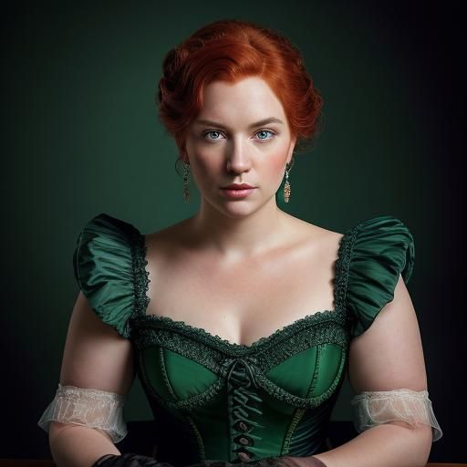 Elegant Irish Woman in Green Gown, Bridgerton Style