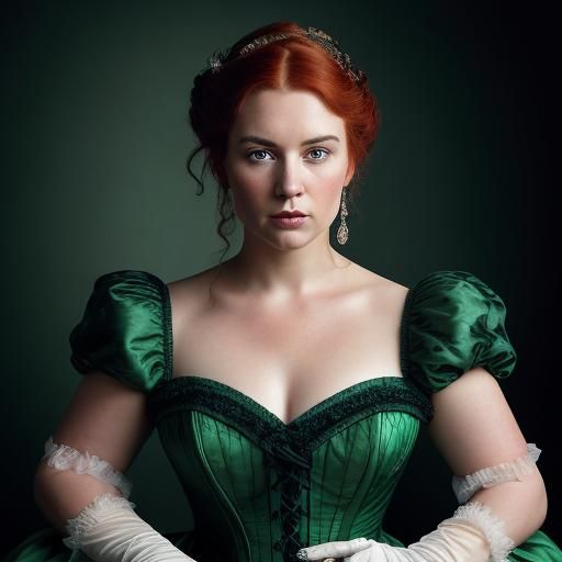Elegant Irish Woman in Green Gown, Bridgerton Style