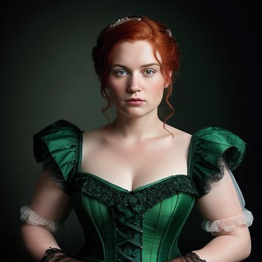 Elegant Irish Woman in Green Gown, Bridgerton Style