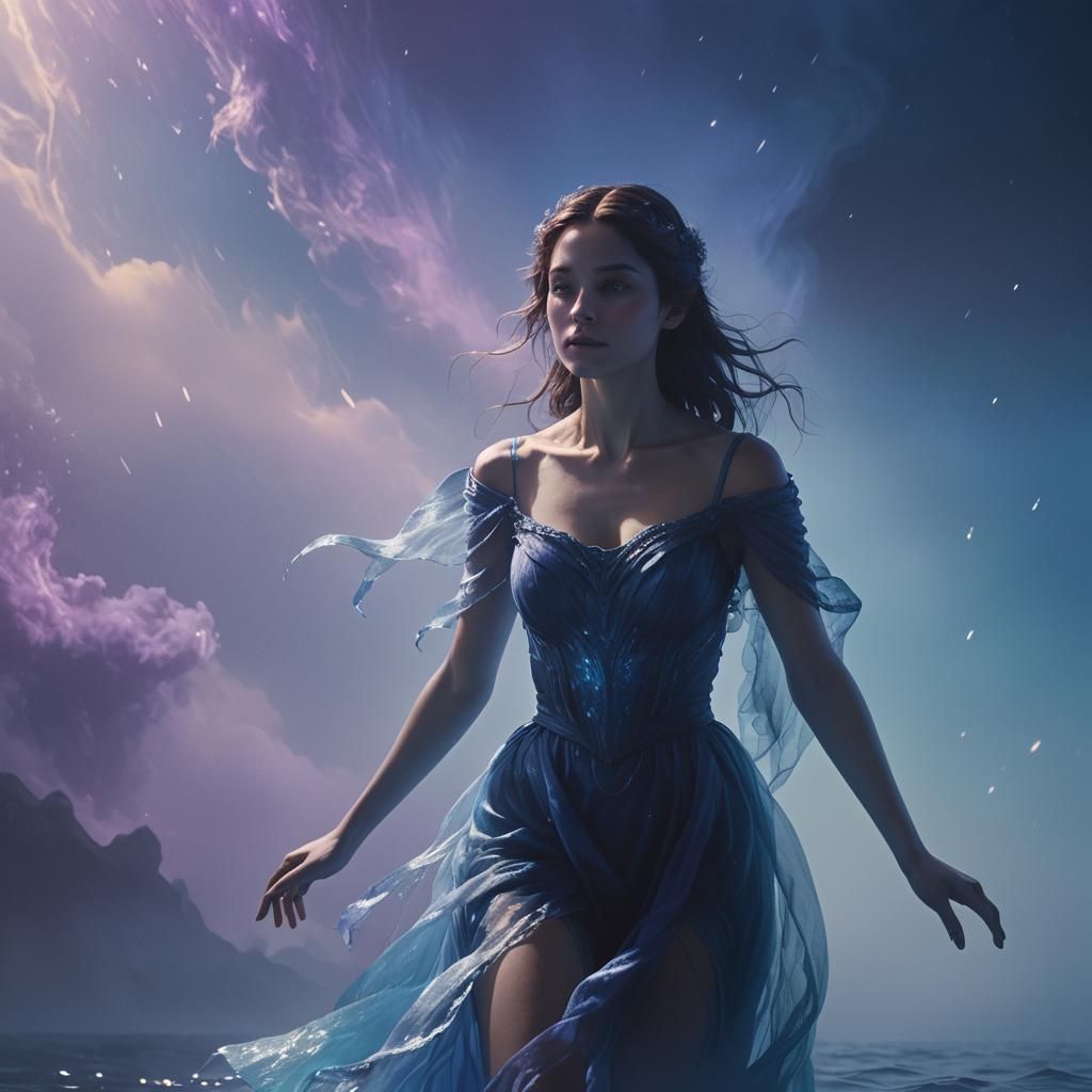 Dreamlike Figure in Luminous Blue Mist