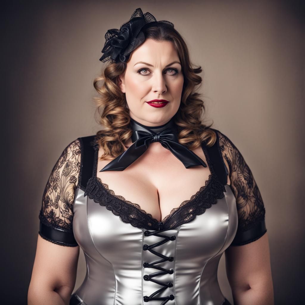 Curvy Woman in Latex Maid Outfit
