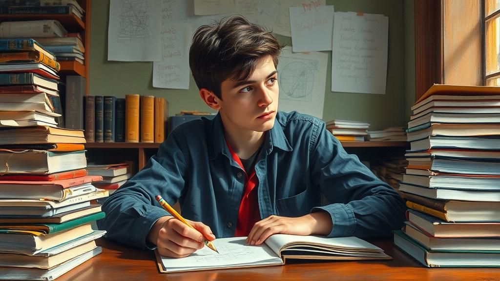 Contemplative Student in Gouache Style with Pencil