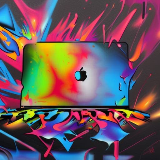 Laptop in Graffiti Splash Art Style