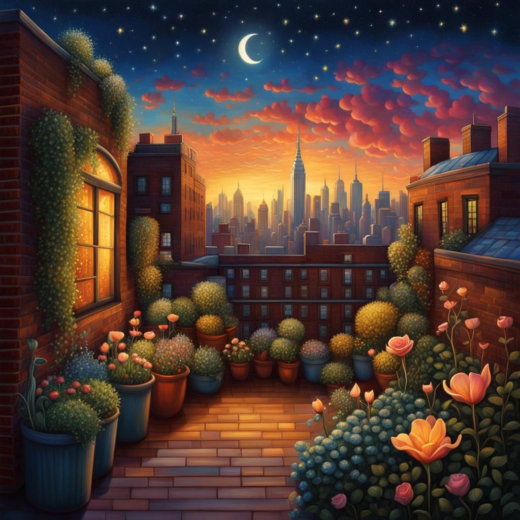 Rooftop Garden in Manhattan: Fantasy Digital Painting