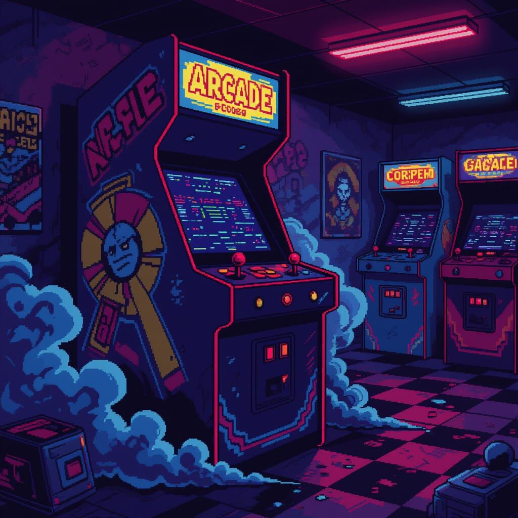 Vintage Arcade Cabinet in Comic Book Style