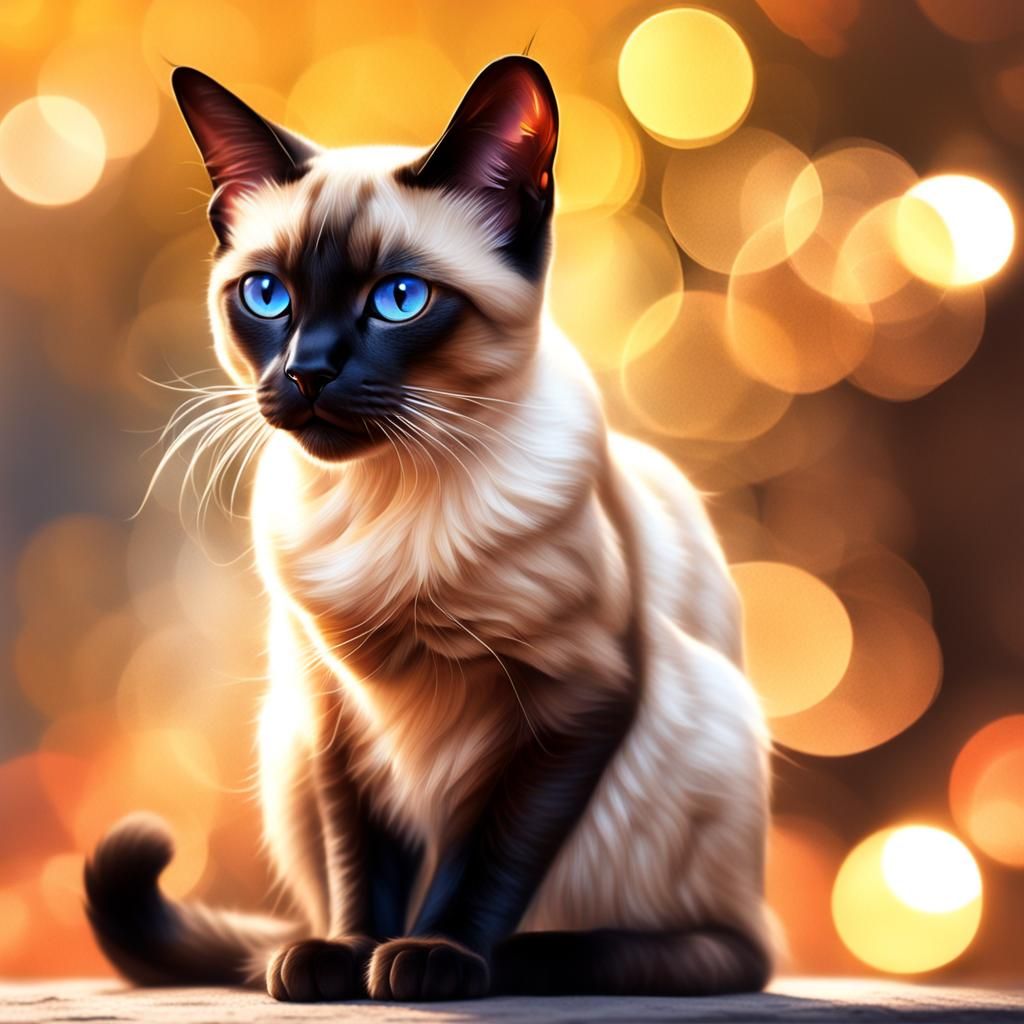 Realistic Siamese Cat Digital Art Photography