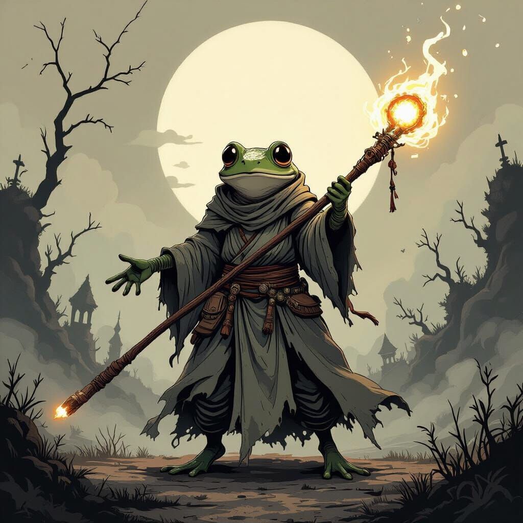 Frog Shaman Hero Wields Magic Staff in Hollow Knight Style