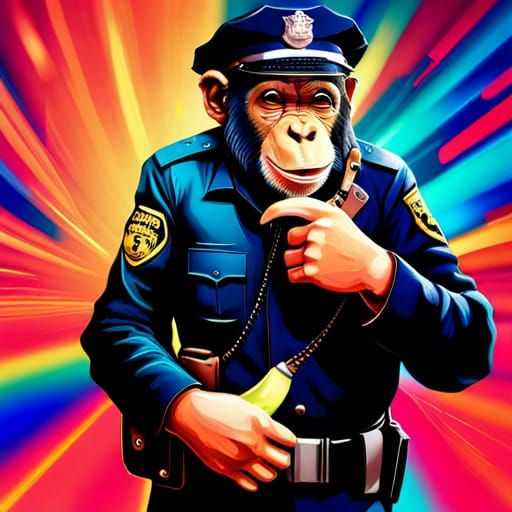 Hyperrealistic Chimp Police Officer with Banana