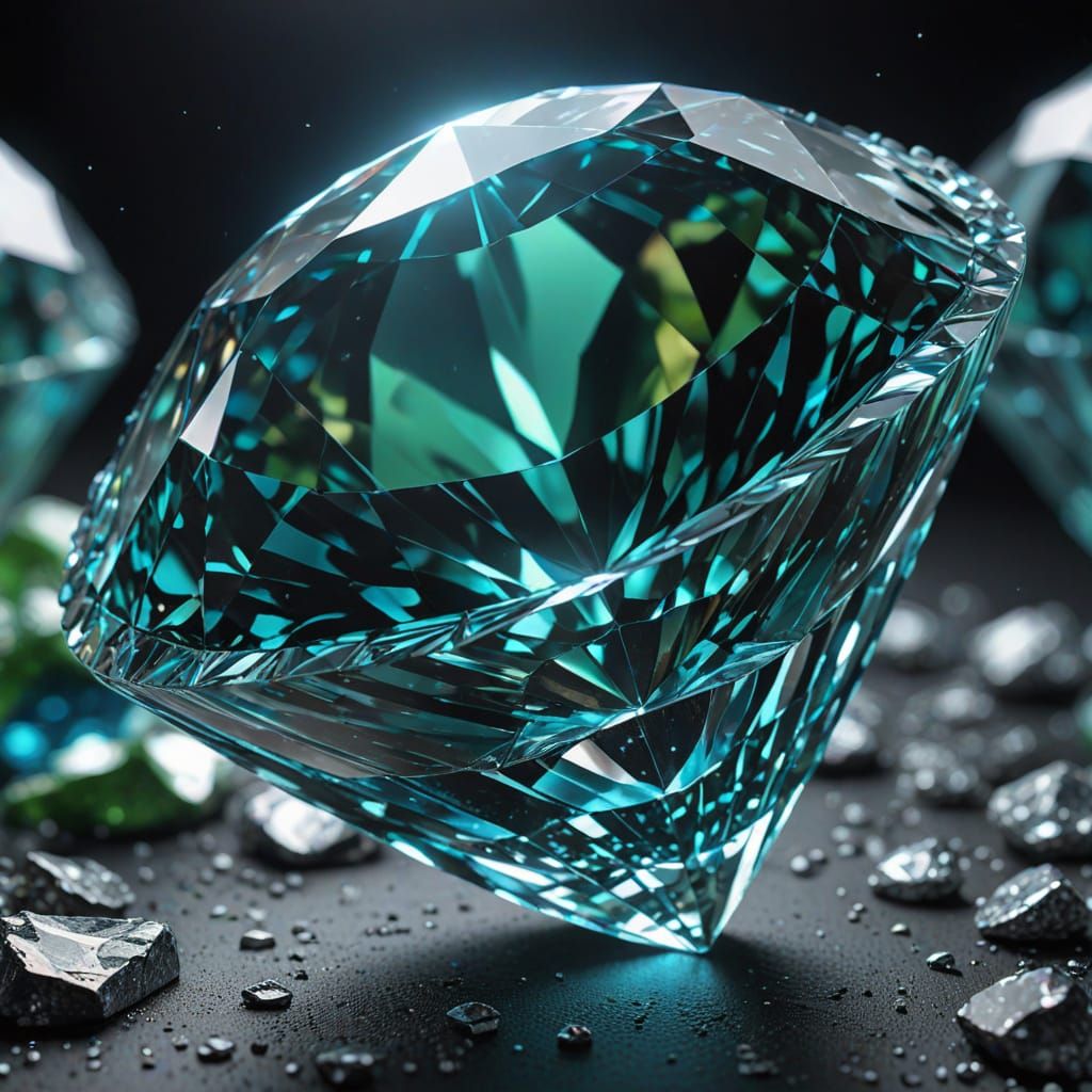 Hyper-Realistic Diamond in Ethereal Blue-Green Glow