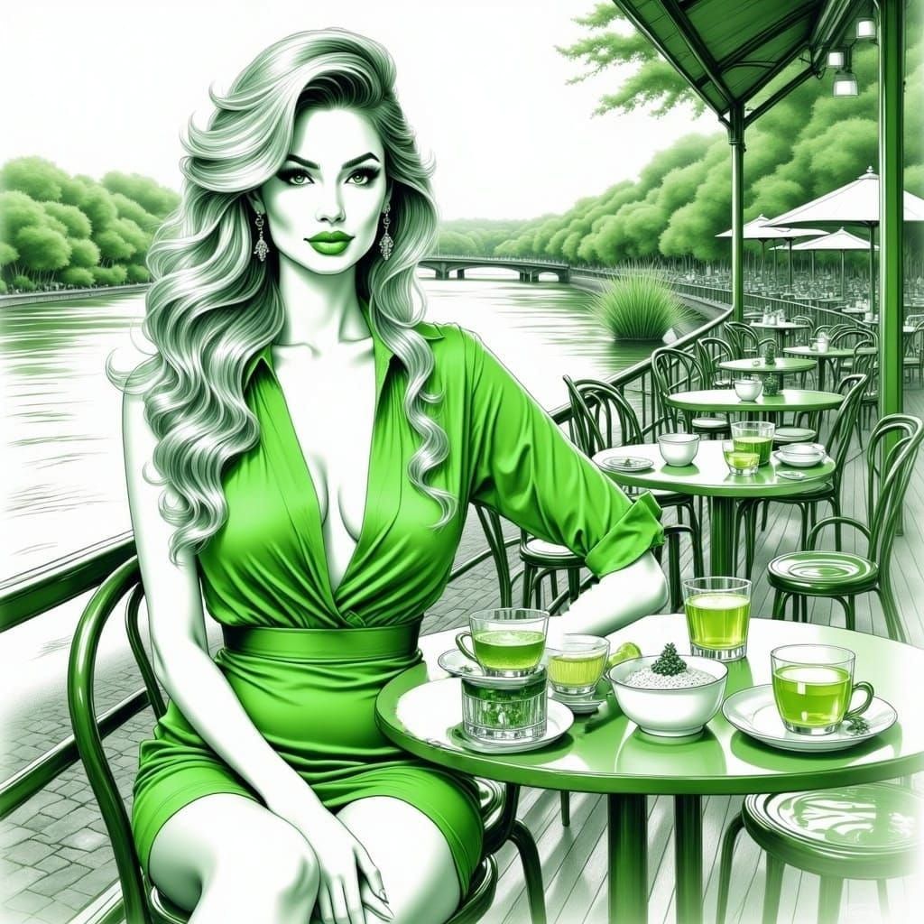 Stunning Woman in Monochromatic Ink Drawing Style