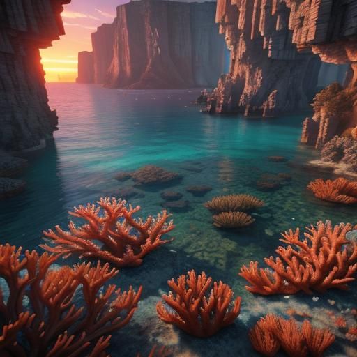 Underwater Sunset: 3D Game Cinematic Coral Cliffs