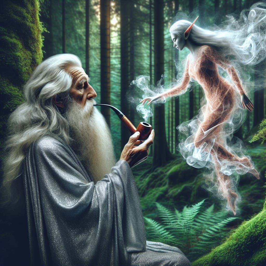 Wizard's Pipe Creates an Elf in Fantasy Forest