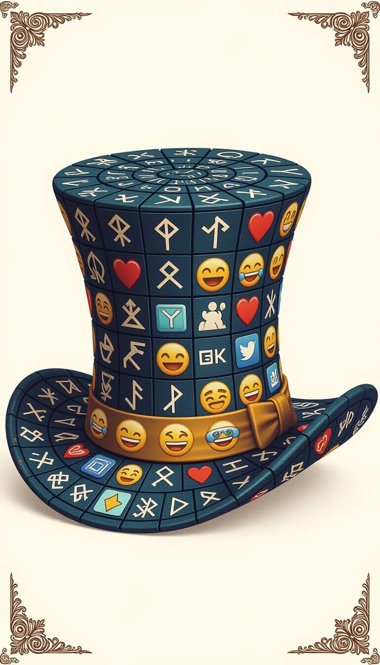 Hyperrealistic Semiotic Hat Woven From Symbols