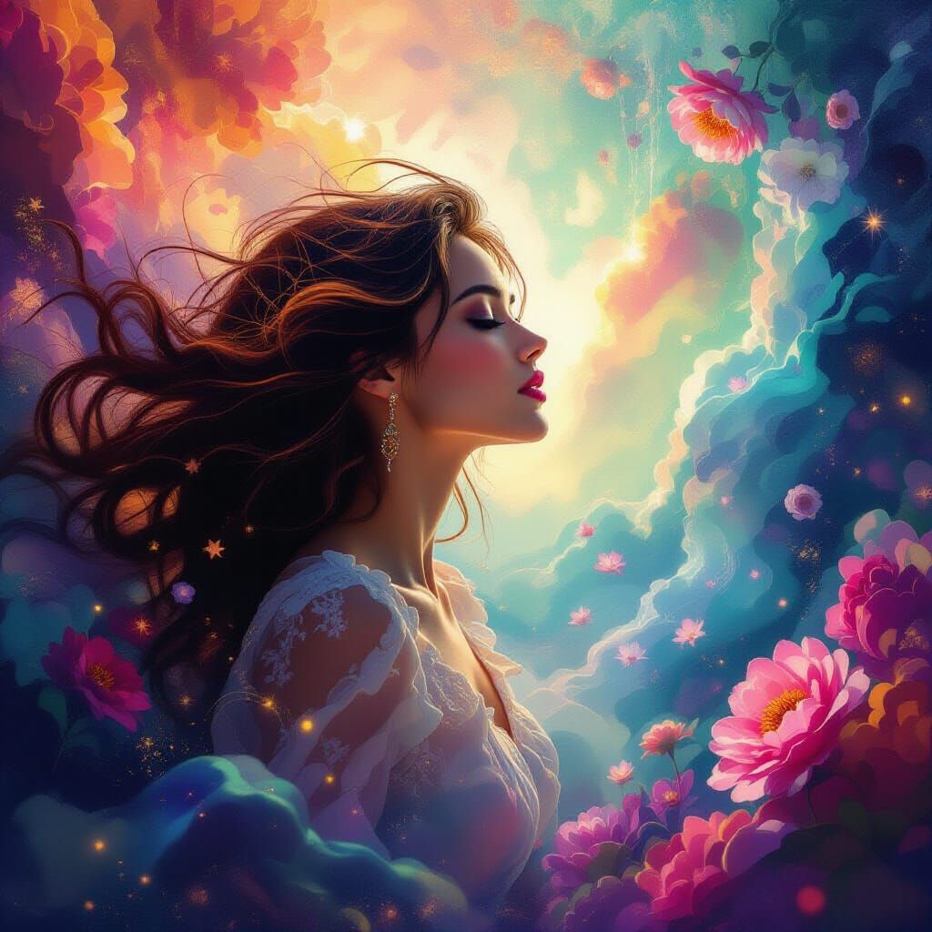 Woman Escapes to Infinite Dreamscape in Surreal Digital Pain...