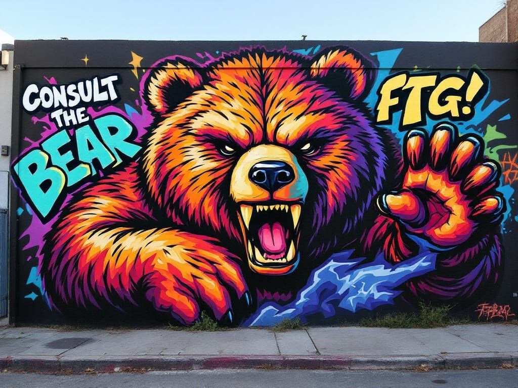 Graffiti 3D Street Art of a Fat Kodiak Bear