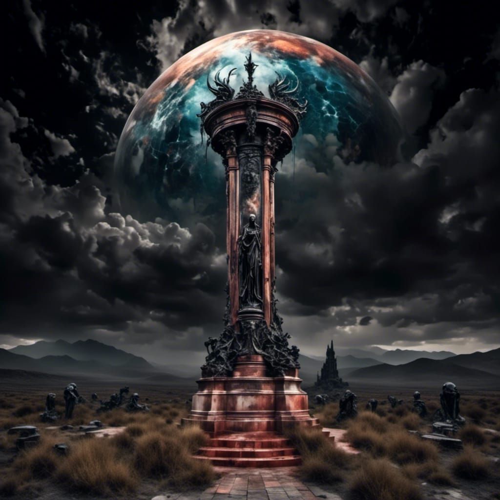 Dramatic Alien Monument in Watercolor Pastel Style