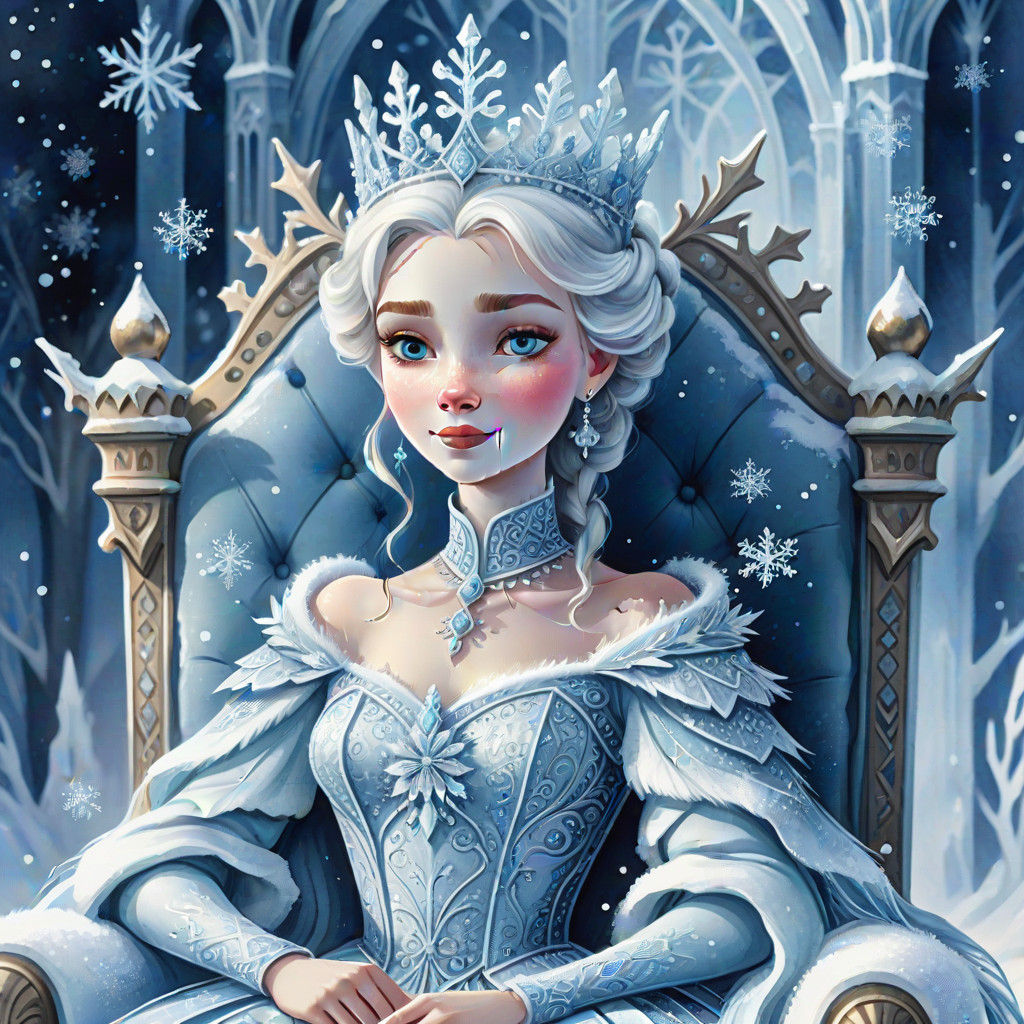 Regal Snow Queen in Elegant Winter Wonderland