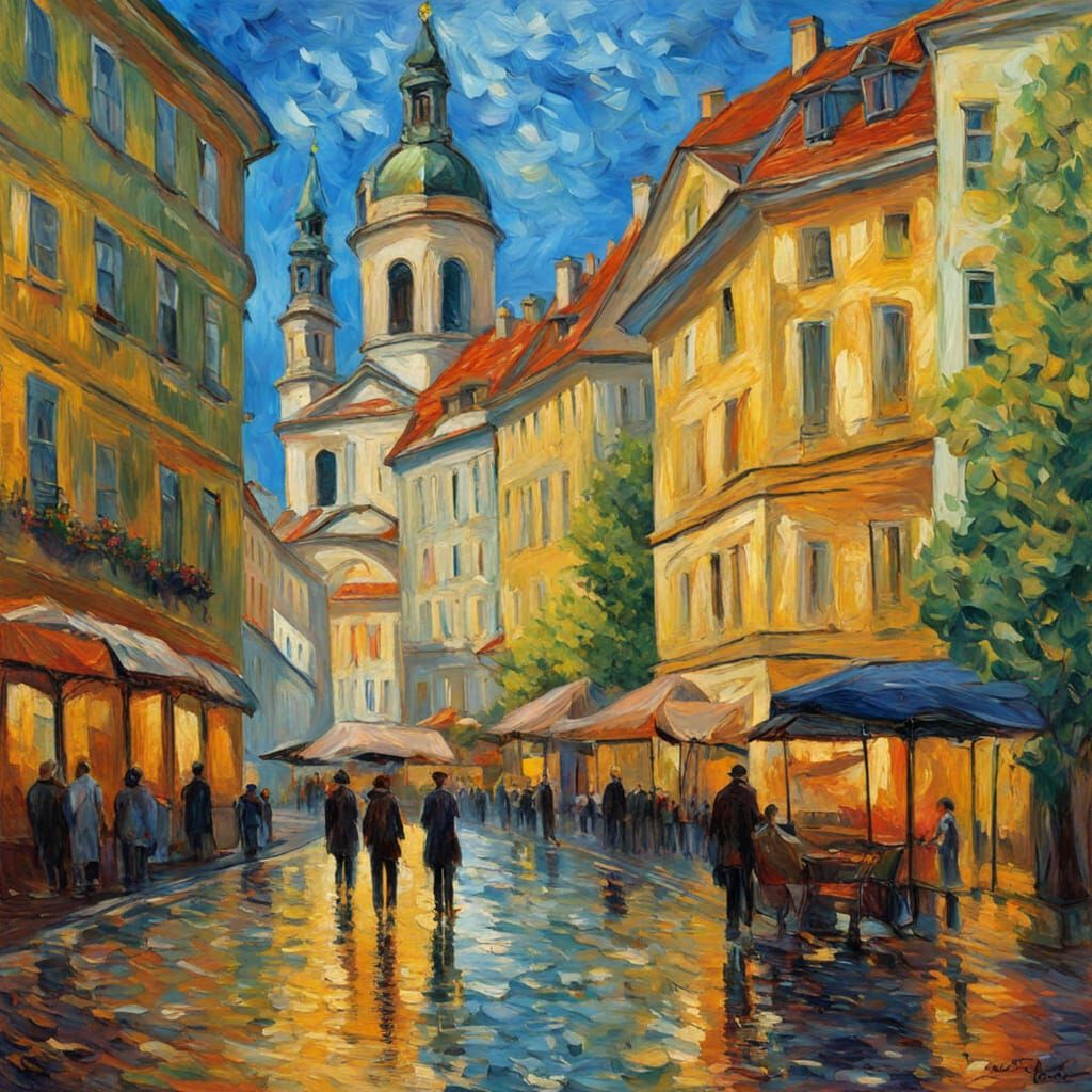 Dresden Cityscape in Neo-Impressionist Style