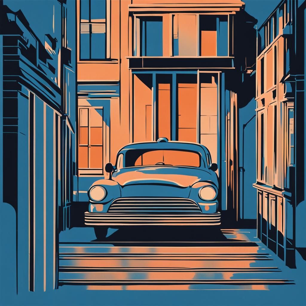 Surreal Night Scene Under Bed in Art Deco Style