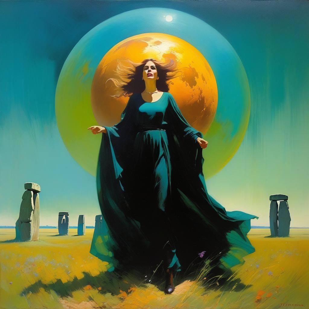 Stonehenge Witch in Oil Painting Style