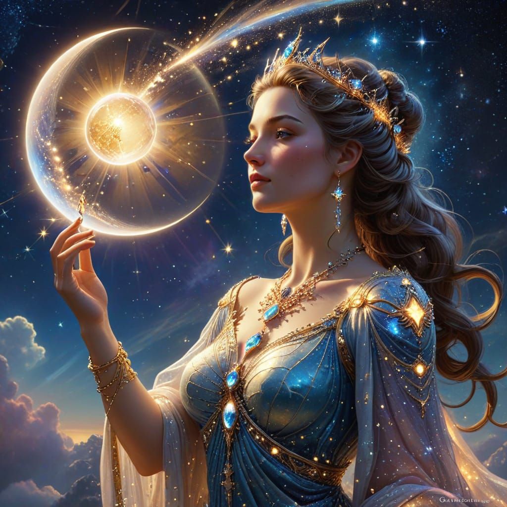 Celestial Queen with Crystal Orb in Dreamscape
