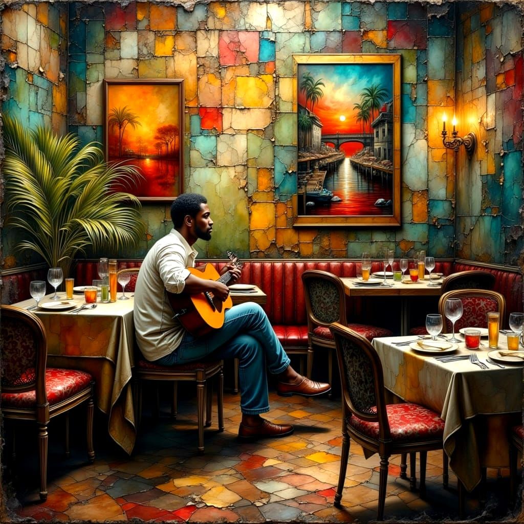 Jazz Club Scene in Impasto Oil Style