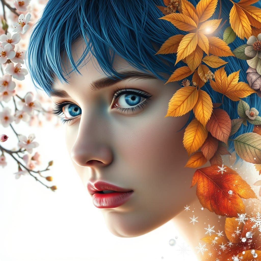Woman in Dreamlike Harmony with the Seasons