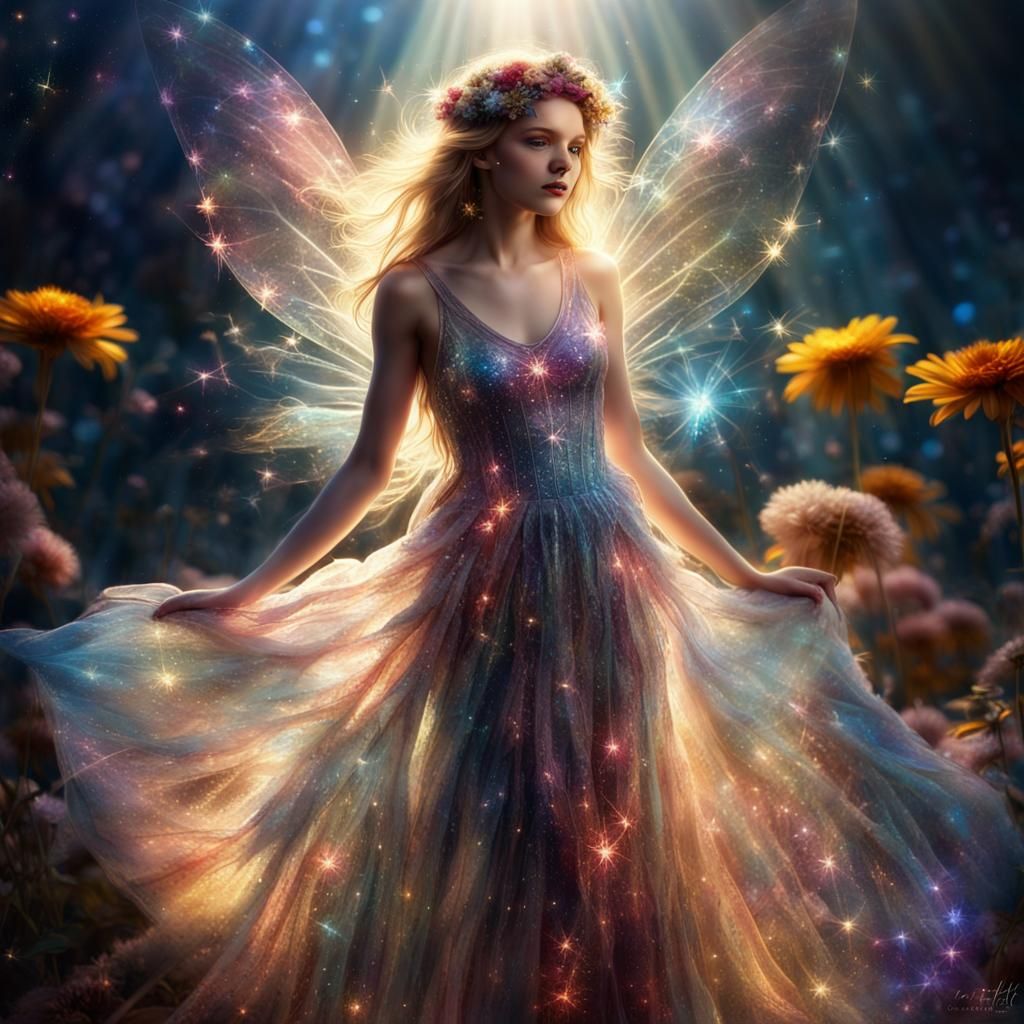 Sparkling Fairy with Flowered Background