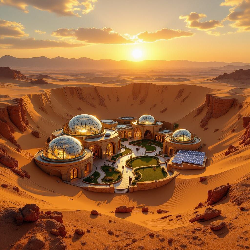 Subterranean Desert City at Sunset
