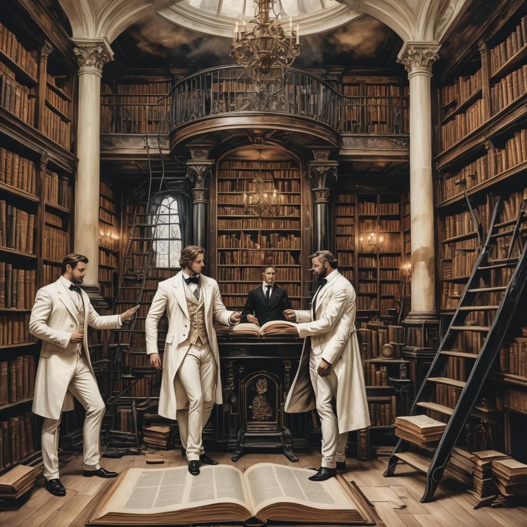 Steampunk Library: Floating Antique Book in Sunlight