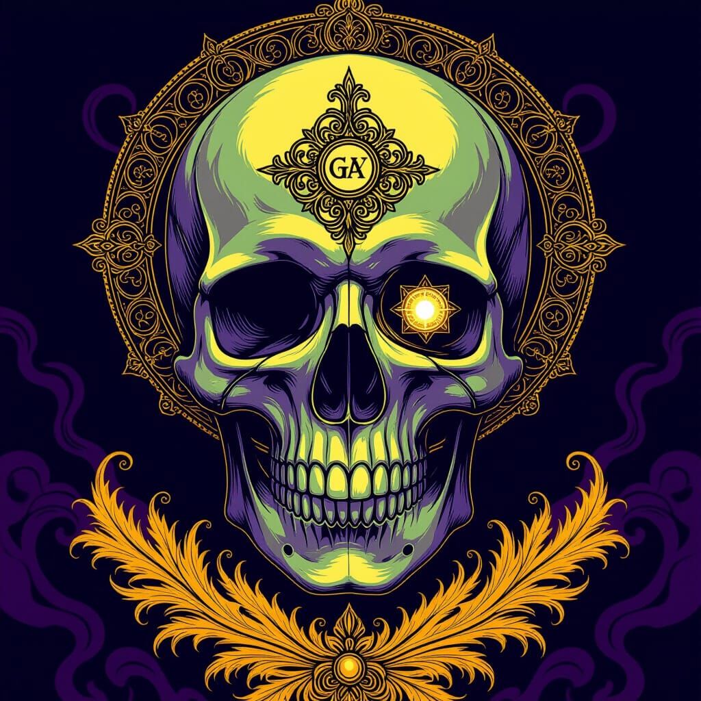 Mystical Skull with Symbolic Eyes in Dark Fantasy Style