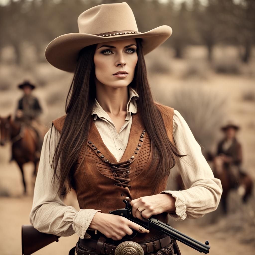 Beautiful Western Outlaw Women with Gun