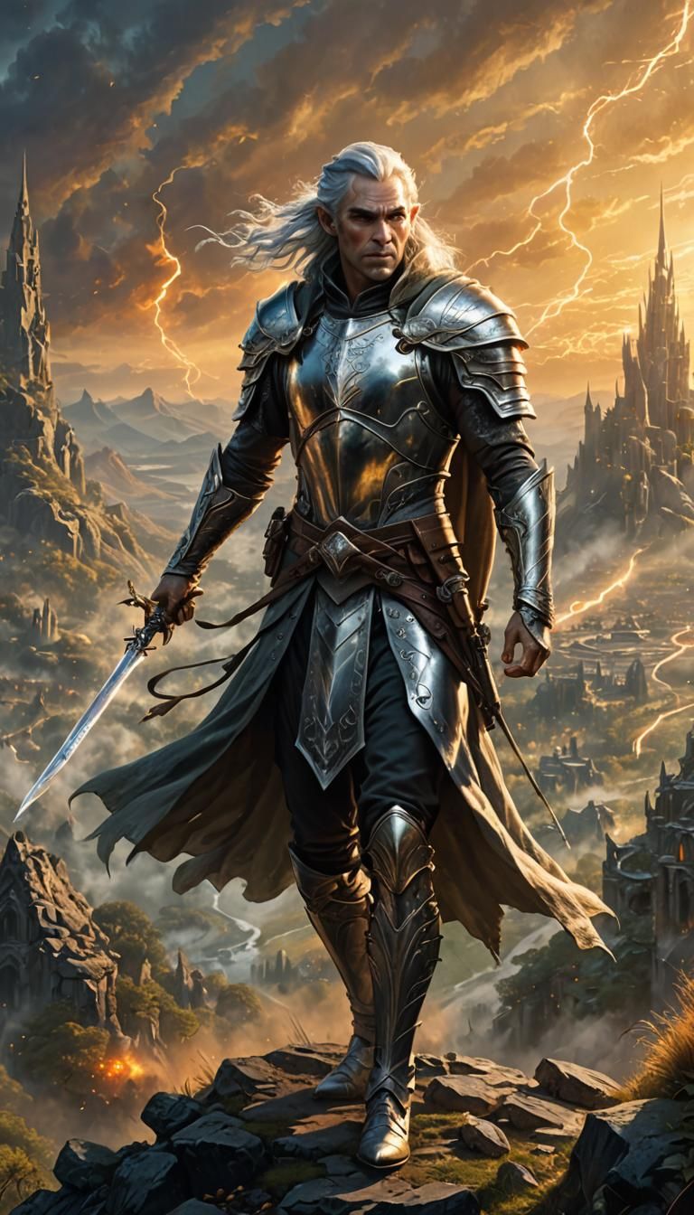 Ancient Elf Warrior in Sunset Ruins