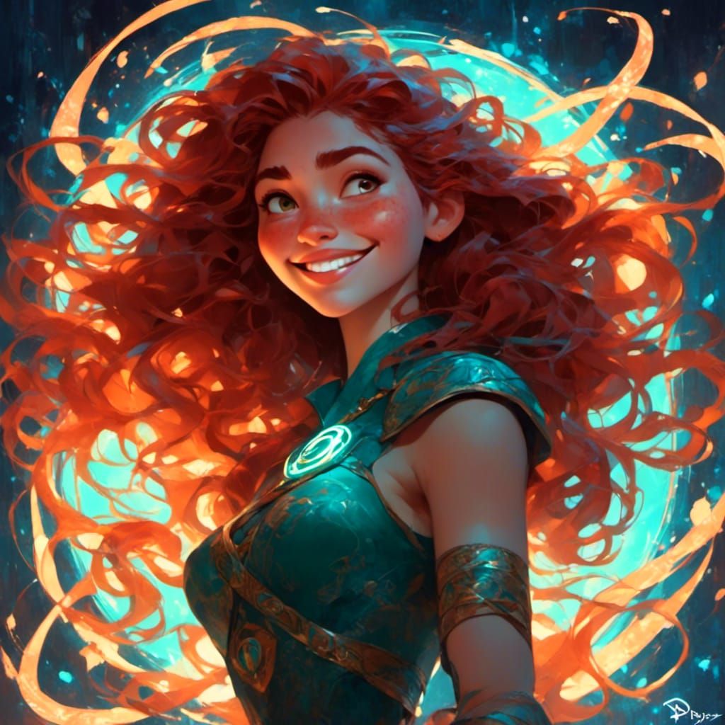 Merida Portrait with Runes and Neon Lights