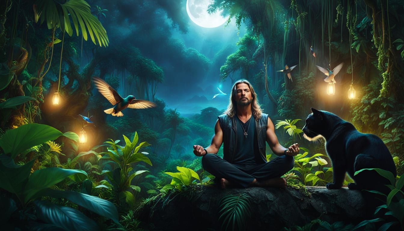 Meditating Man in Amazon Jungle: Digital Matte Painting