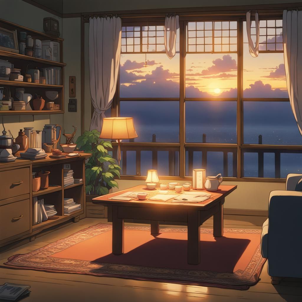 Kotatsu Table in Studio Ghibli Anime Style