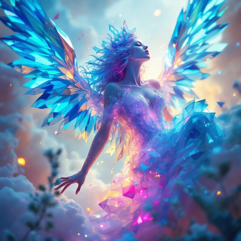 Crystalline Angel in Dreamy Digital Art Style