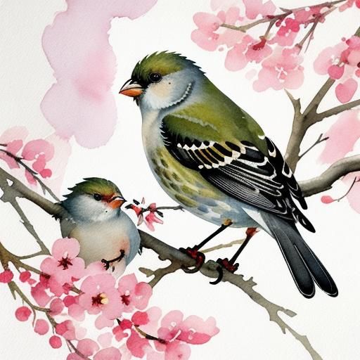 Finch Nest Watercolor in Impressionist Gouache Style