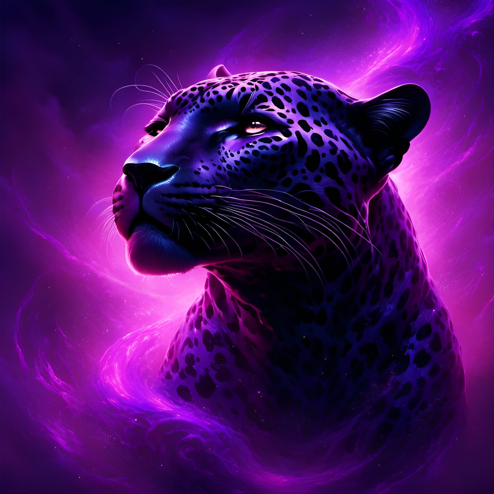 Black Jaguar with Purple Accents and Nebulous Mist