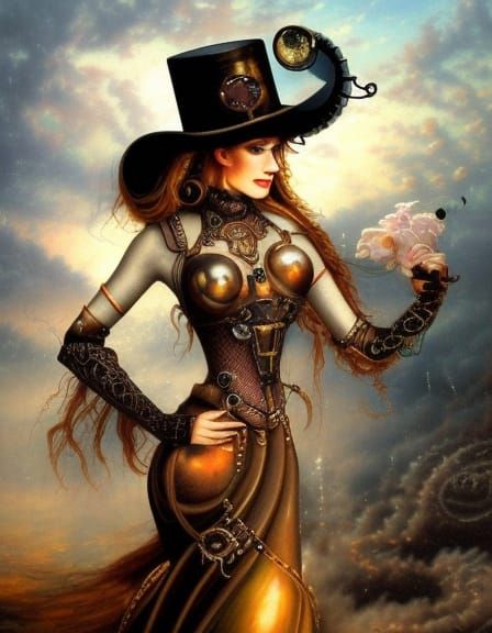 Steampunk Lady with Horse-Powered Engine