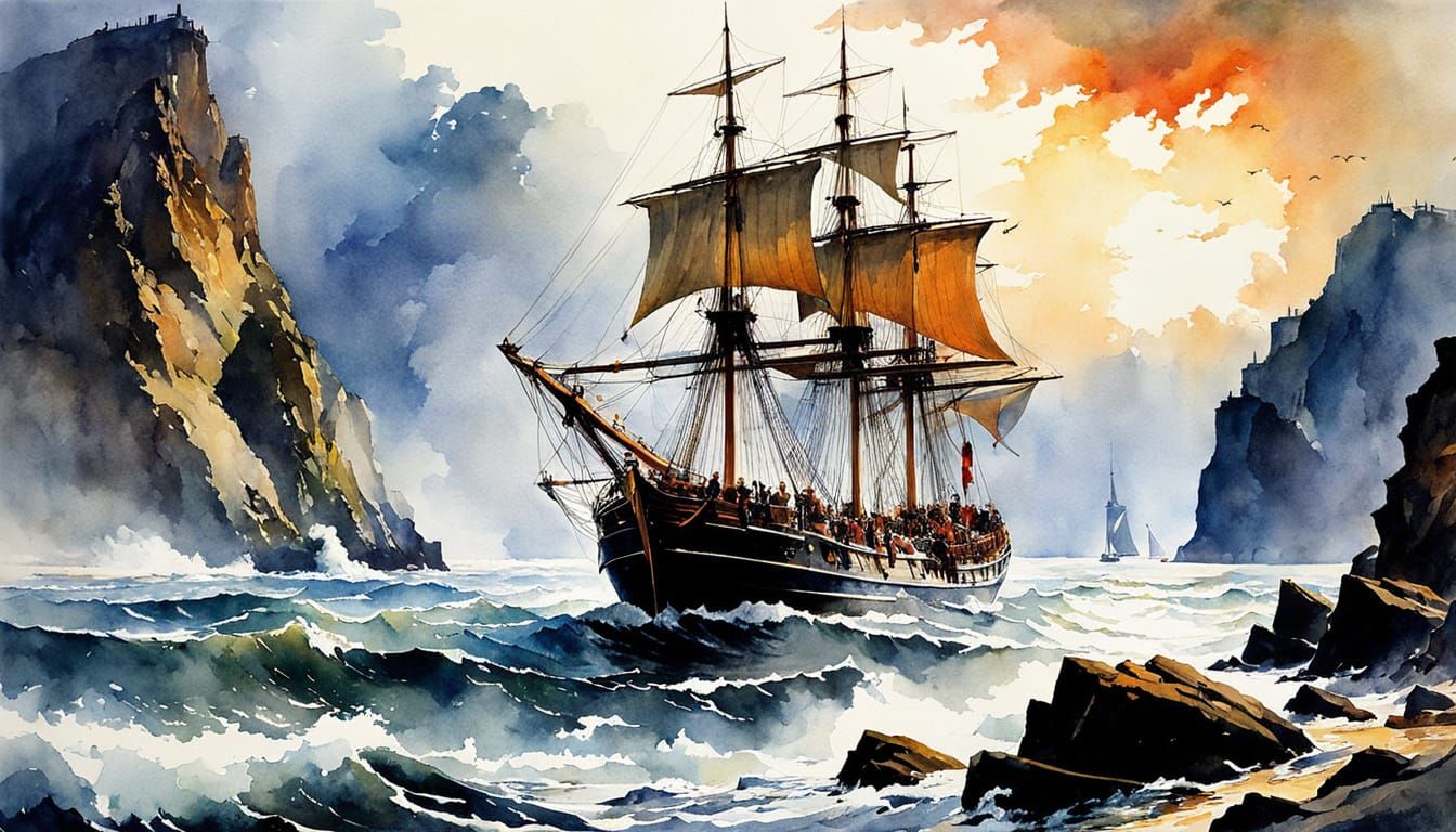 Sailing Master of the High Seas in Cosmic Watercolor