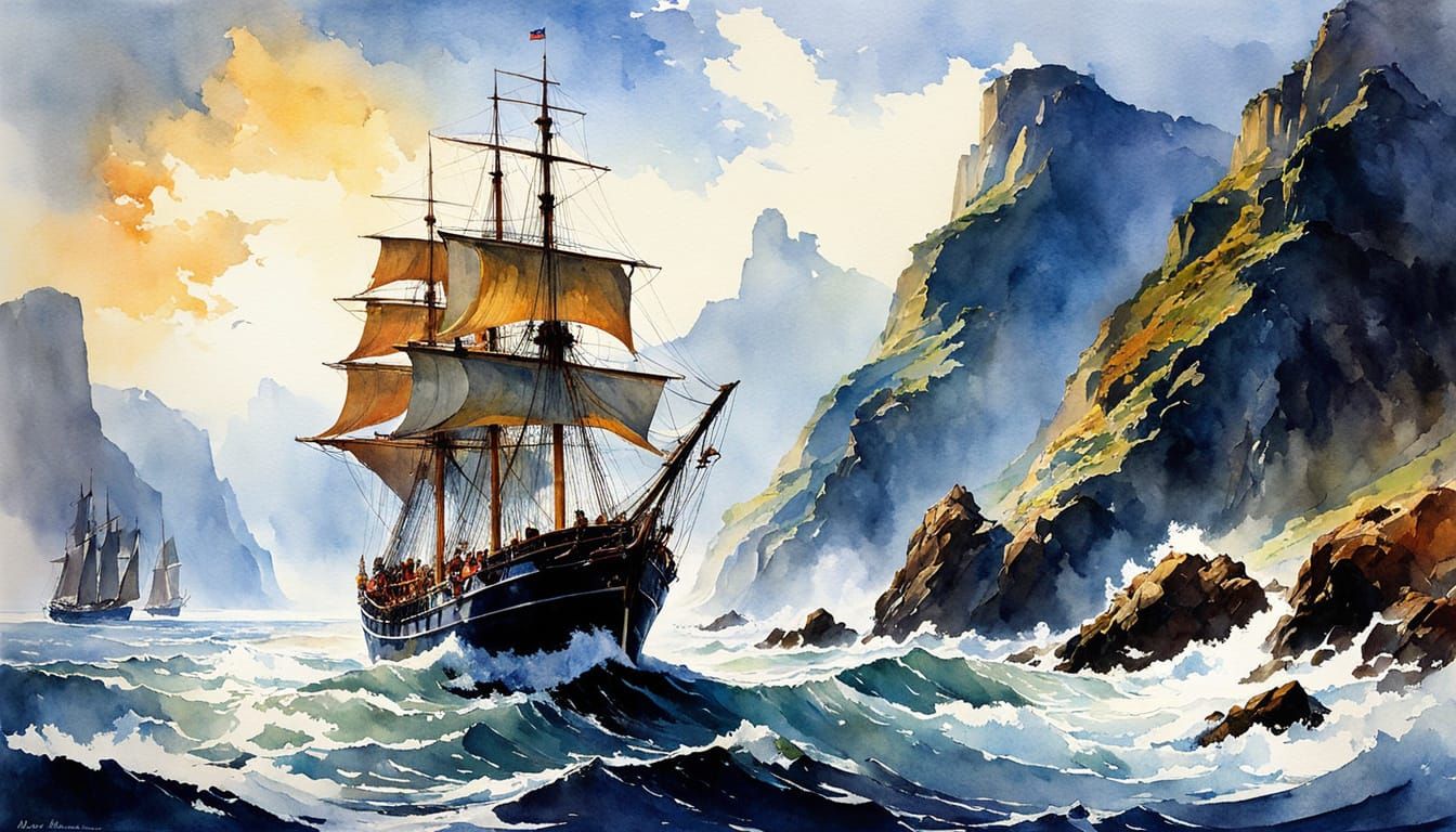 Master of the Tides: Cosmic Sailor in Watercolor