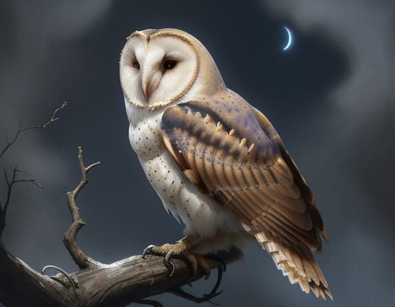 Barn Owl in Dreamlike Nocturne, Watercolor Splashes