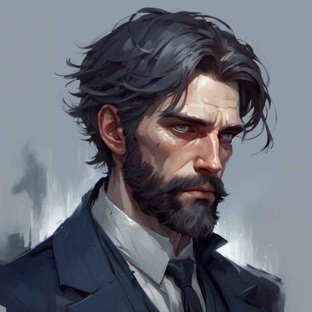Sad Man in Blue Suit: Detailed Portrait