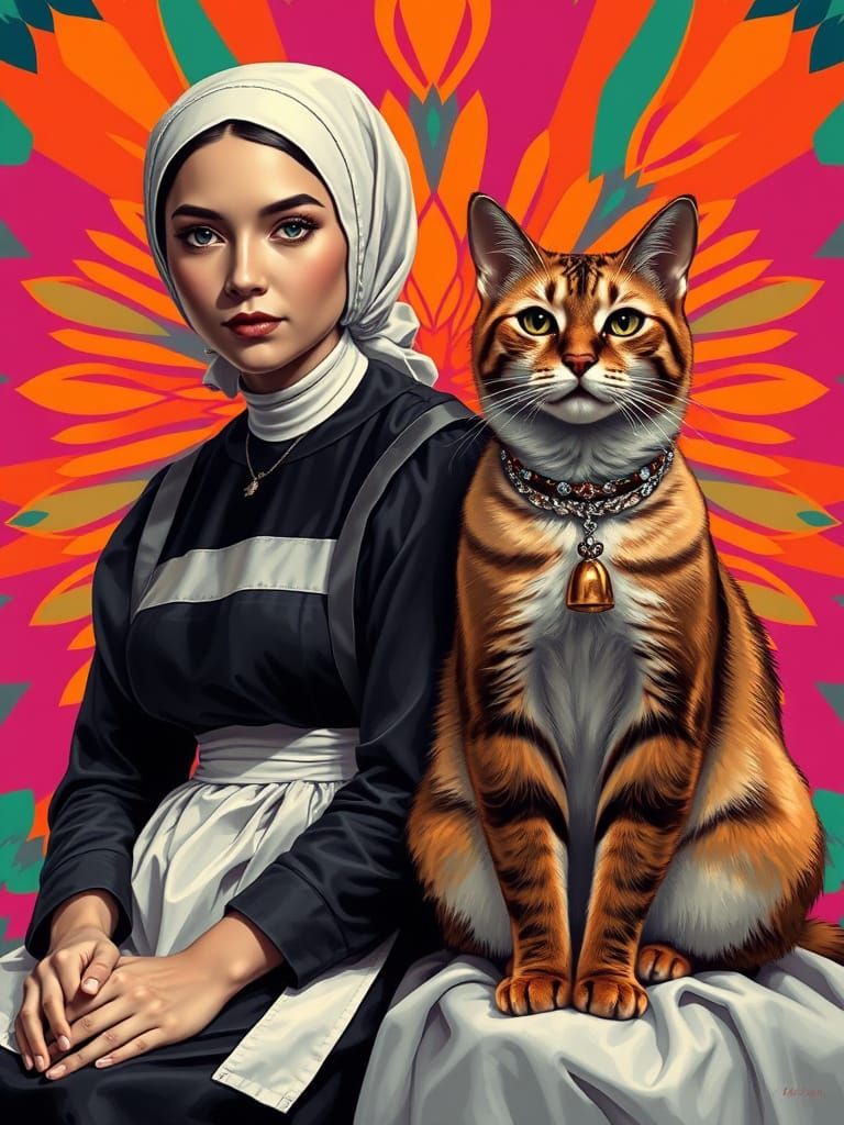 Regal Amish Gentleman and Siam Cat in Art Deco Style